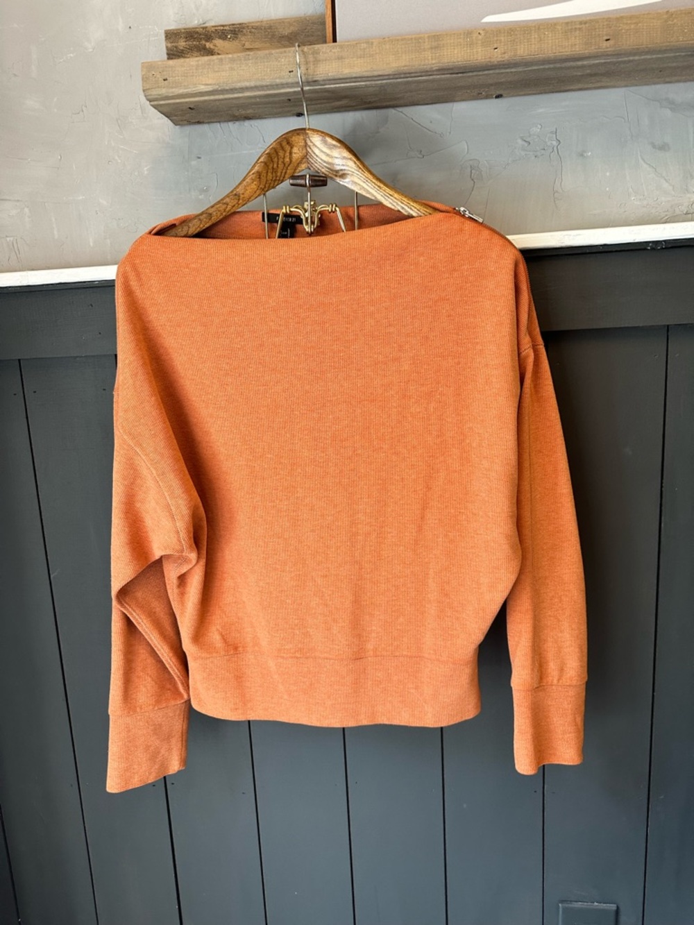 F21 Rust Orange Women's Boatneck Drop Shoulder Side Zip Sweater Size L